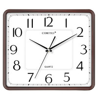 康巴丝（Compas）挂钟创意客厅钟表方形简约时钟居家办公挂表电子石英钟 C3201橡木