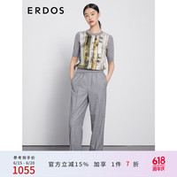 ERDOS 春夏圆领印花拼接短袖女针织T恤 玛瑙灰 160/84A/M