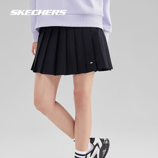 斯凯奇Skechers女子百褶裙A字裙学院风休闲运动百搭短裙L423W083 碳黑/0018