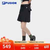 FILA FUSION斐乐潮牌梭织裙女2024夏季时尚休闲半身裙百褶裙 正黑色-BK 185/82A/XXXL