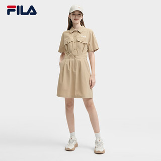 FILA 斐乐女子梭织连衣裙2024夏季时尚宽松翻领收腰裙子 贡香色-LK 160/80A/S