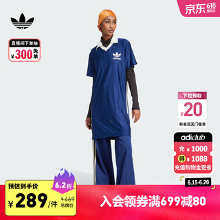 adidas运动V字POLO领短袖连衣裙女装夏季阿迪达斯三叶草 深蓝 L