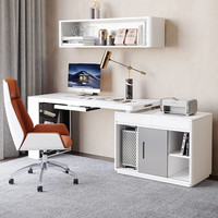 斯兰梦贝北欧轻奢转角台式电脑桌现代简约伸缩烤漆家用白色书桌办公学习桌 升级实木板电脑桌【