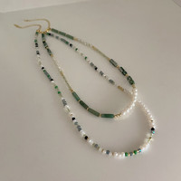 KOSE 高丝 双层绿色珍珠项链女韩国小众复古个性百搭气质颈链锁骨链 彩色串珠项链