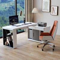 斯兰梦贝北欧轻奢转角台式电脑桌现代简约伸缩烤漆家用白色书桌办公学习桌 升级实木板电脑桌【带转椅2选1】 1400*600*750mm（无键盘托）