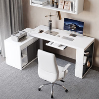 斯兰梦贝北欧轻奢转角台式电脑桌现代简约伸缩烤漆家用白色书桌办公学习桌 升级实木板电脑桌【带白转椅】 1600*600*750mm（无键盘托）