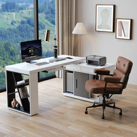 斯兰梦贝北欧轻奢转角台式电脑桌现代简约伸缩烤漆家用白色书桌办公学习桌 升级实木板电脑桌【带罗宾椅】 1200*600*750mm（无键盘托）