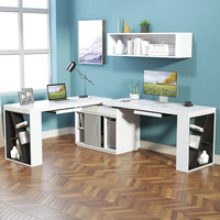 斯兰梦贝北欧轻奢转角台式电脑桌现代简约伸缩烤漆家用白色书桌办公学习桌 升级实木板电脑桌【双台面】 1200*600*750mm（无键盘托）