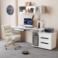 斯兰梦贝轻奢白色家用电脑桌台式现代简约卧室伸缩转角书桌实木带抽屉柜 白色抽屉_电脑桌【不带椅】 1000*600*760mm（不带键盘托）