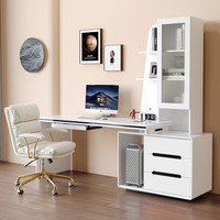 斯兰梦贝轻奢白色家用电脑桌台式现代简约卧室伸缩转角书桌实木带抽屉柜 白色抽屉_电脑桌【带上墙书架】 1200*600*760mm（不带键盘托）