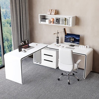 斯兰梦贝轻奢白色家用电脑桌台式现代简约卧室伸缩转角书桌实木带抽屉柜 白色抽屉_电脑桌【双台面】 1400*600*760mm（不带键盘托）
