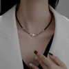 KOSE 高丝 黑尖晶石珍珠项链韩版时尚串珠锁骨链气质网红设计感颈链 水晶珍珠拼接   锁骨链