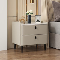 小匠材实木床头柜简约现代小柜子轻奢床边柜卧室小型床头收纳柜50*40 双层香槟灰+黑（特级松实木款） 50*40*50cm