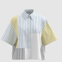 URBAN REVIVO 女士设计感撞色条纹拼接开襟衬衫 UWU240066 浅蓝色条纹 XS