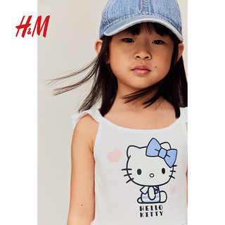 H&M童装女童2024夏季薄纱裙摆连衣裙1127821 白色/Hello Kitty 150/76
