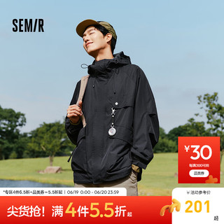 森马（Semir）外套男2024秋季户外三防宽松连帽夹克插肩袖大口袋工装潮 黑色90001 165/84A/S