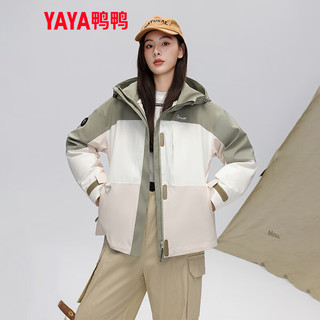 鸭鸭（YAYA）羽绒服女短款2024冬时尚拼色工装户外登山防风连帽保暖外套XB 银化绿色 170/92A(XL)