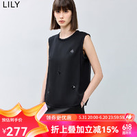 丽丽 LILY2024夏时尚高级感圆领刺绣小亮片显瘦无袖复古雪纺衫衬衫 510黑色 S