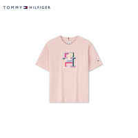 TOMMY HILFIGER24春夏童装女纯棉平纹彩色字母刺绣短袖T恤TH2422710 粉色104 M/150cm