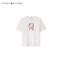 TOMMY HILFIGER24春夏童装女纯棉平纹彩色字母刺绣短袖T恤TH2422710 白色658 7/130cm