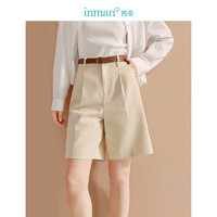 茵曼（INMAN）100%纯棉通勤百慕大短裤2024夏季女装显瘦肌理感西装五分裤子 古杏色 2