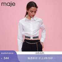 maje 女装简约百搭字母设计短款收腰白色衬衫MFPCM00348 黑白色 T2