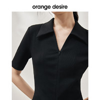 Orange Desire 气质POLO领双开拉链短袖t恤女2023年夏新款V领上衣