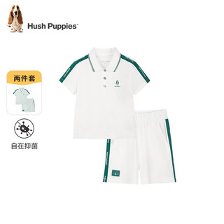 暇步士（Hush Puppies）童装儿童套装2024夏装女童短袖POLO衫短裤套装呵护抑菌舒适 青黛绿 120cm