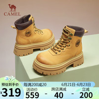 骆驼(CAMEL)大黄靴女反绒擦色皮面粗跟城市户外工装靴 L24W076606 土黄 40