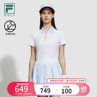 FILA 斐乐女子针织短袖POLO衫2024夏高尔夫运动防晒上衣 玉石白-WT 155/76A/XS