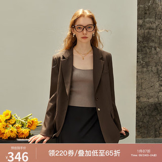 范思蓝恩23FS13169 美拉德穿搭 咖色复古西装外套女西服 巧克力棕 M