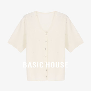 百家好（Basic House）2024夏季纯色休闲气质感显瘦针织衫百搭上衣B0624A59922 米白 L