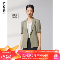 蓝地（LANDI）蓝地2022夏季橄榄绿桑蚕丝短袖西装上衣女真丝外套 橄榄绿 M