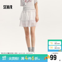 森马（Semir）半身裙女蕾丝蛋糕裙俏皮可爱2024夏季松紧腰肌理短裙107424120005 本白10102 L