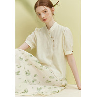 范思蓝恩23FS12666新中式改良上衣女夏季短袖设计感小众立领衬衫 杏色