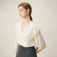 范思蓝恩娃娃领法式田园宫廷风衬衫女春莱赛尔上衣24FS11360 米色 S