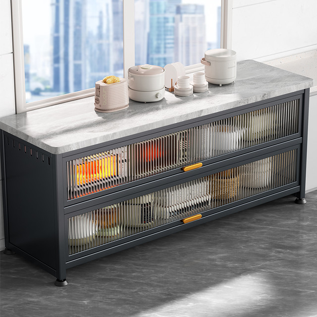 卡玫莱 房置物架落地多层岩板餐边柜收纳储物柜多功能靠墙一体碗橱柜子