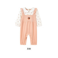 英氏 婴幼儿连体衣四季长袖女宝宝爬服小童2024防静电连身衣 灰粉 66cm（3-6个月）