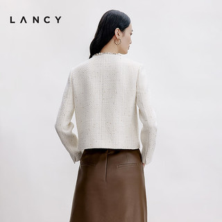 朗姿/LANCY2024秋季重工法式小香风短外套钉珠优雅白高级上衣女 本白色 L