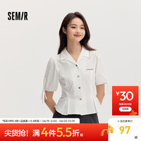 森马（Semir）短袖衬衫女短款泡泡袖蝴蝶结甜美俏皮少女感秋季纯棉衬衣时尚 本白10101 L 165/88A