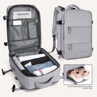 Landcase旅行背包女大容量双肩包15.6英寸电脑包多功能行李袋 1637灰色 雅灰