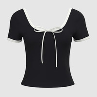 URBAN REVIVO 女装甜酷休闲感撞色蝴蝶结短袖T恤 UWV440231 正黑 S