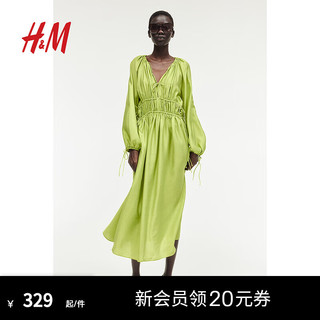 H&M女装裙子2024夏季大廓形抽绳连衣裙1239423 酸橙绿 160/88 S