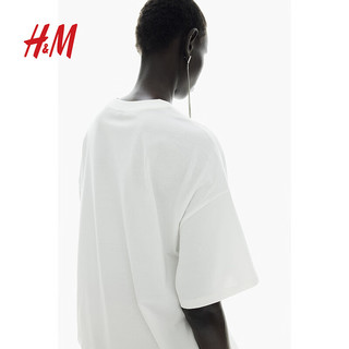 H&M女装T恤2024夏季圆领休闲大廓形图案美式短袖上衣1198431 奶油色/Dystopia 155/76 XXS