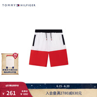 TOMMY HILFIGER24春夏童装男拼色织带贴袋撞色抽绳运动短裤TH2222005 红白拼色001 14/160cm