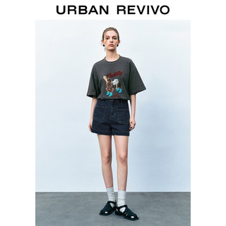 URBAN REVIVO 女士趣味萌宠撞色印花圆领短袖T恤 UWU440143 中灰 M