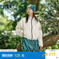 森马（Semir）外套女立领格纹肌理三防2024秋季oversize抽绳撞色夹克潮 白色调00311 160/84A/M