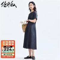 佐丹奴裙子女重工纯棉仿牛仔复古风腰带圆领连衣裙女18464215 38牛仔蓝 S