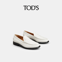【】TOD'S女士横条皮革乐福鞋单鞋小皮鞋女鞋 白色 36