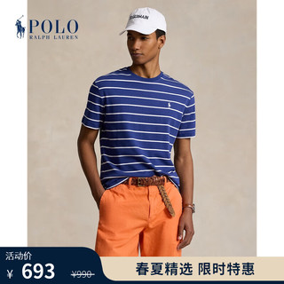 Polo Ralph Lauren 拉夫劳伦男装 24年春经典版型条纹棉质T恤RL18249 410-海军蓝 L